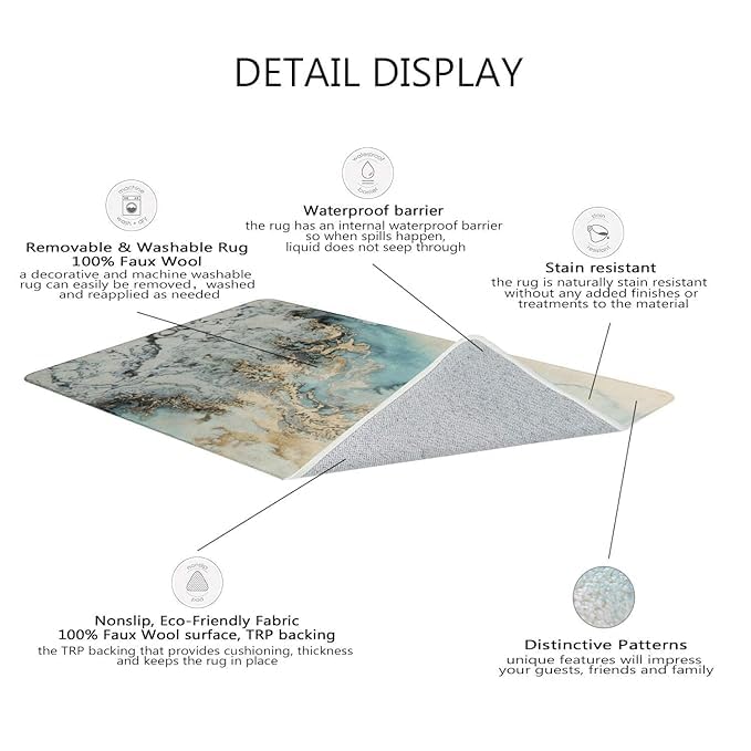 JUVIW Marble DecorTeal Marble Imitation Cashmere Bath Mat RugRubber Non Slip Quick Dry Super Absorbent Turquoise Bathroom Rugs for Bathtub Shower Room Sink 5 X 10 CM - Image 3