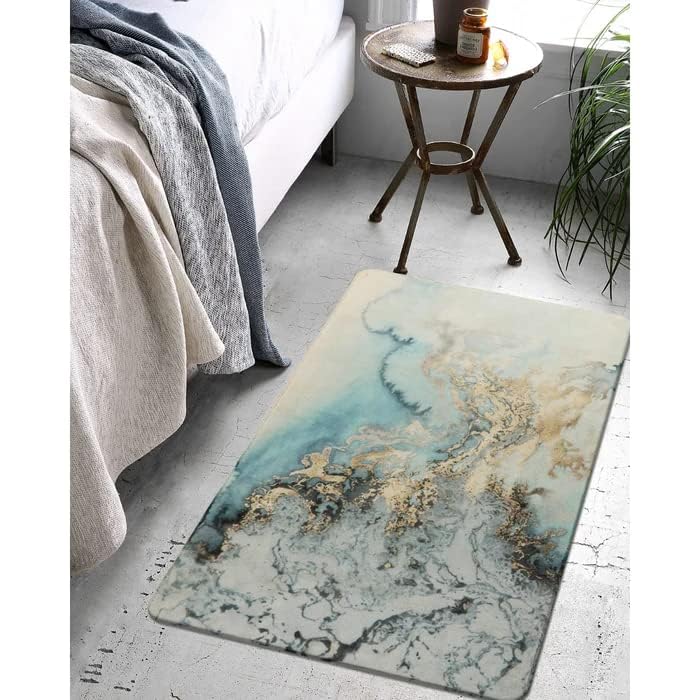 JUVIW Marble DecorTeal Marble Imitation Cashmere Bath Mat RugRubber Non Slip Quick Dry Super Absorbent Turquoise Bathroom Rugs for Bathtub Shower Room Sink 5 X 10 CM - Image 2