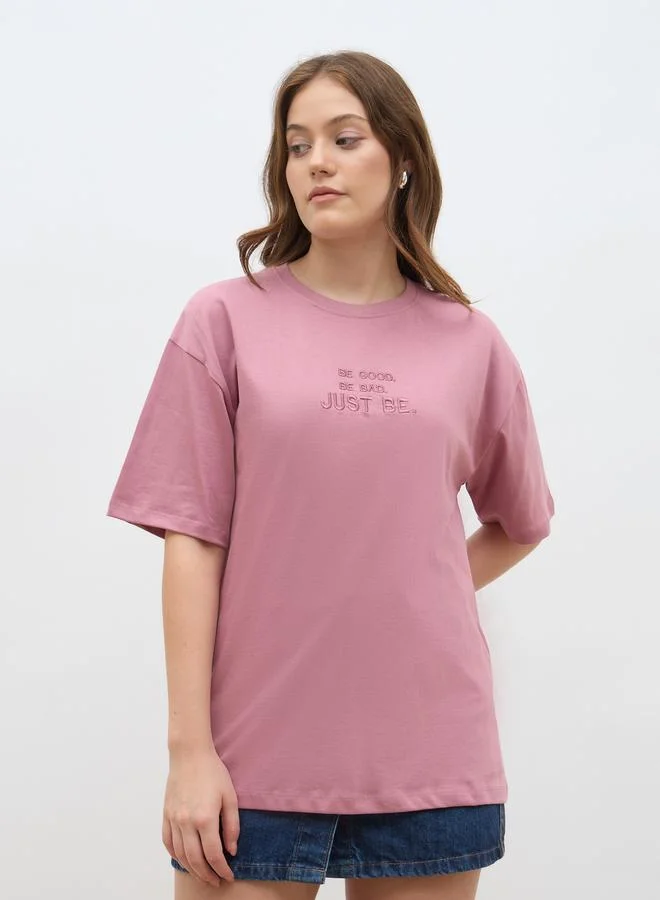 ستايلي Styli Embroidered Slogan Detail Oversized T-Shirt