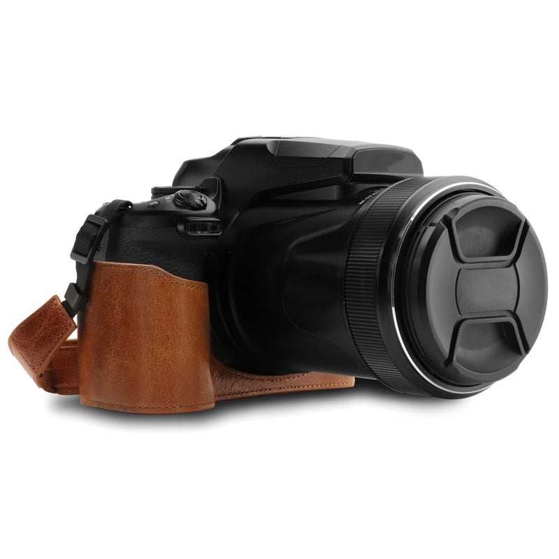 MegaGear MG1534 Nikon Coolpix P1000 Ever Ready Leather Camera Half Case and Strap - Dark Brown, Compact,DarkBrown - Image 1