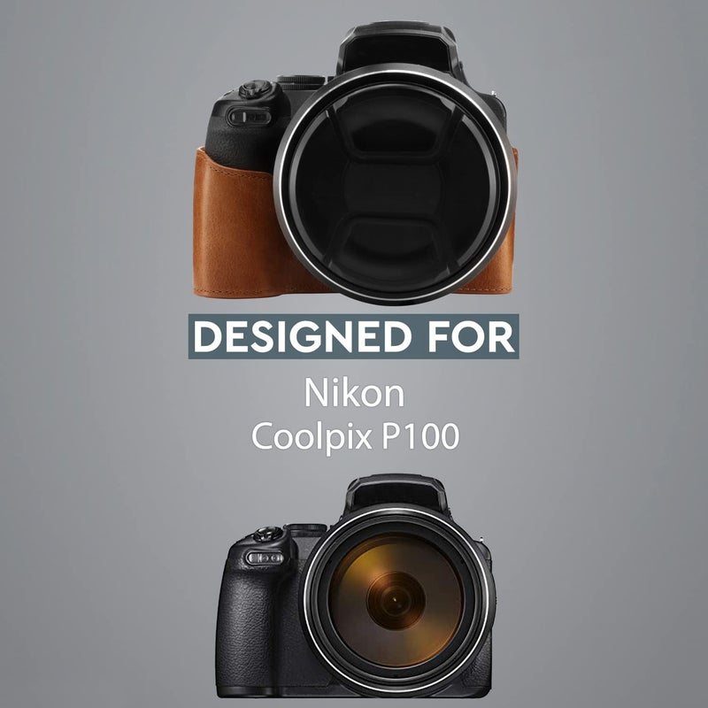MegaGear MG1534 Nikon Coolpix P1000 Ever Ready Leather Camera Half Case and Strap - Dark Brown, Compact,DarkBrown - Image 5