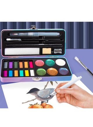 Watercolor Paint Set Portable Travel Watercolor Set with Water Brush Pen Pencil Eraser Watercolor for Adult Beginner 18 Colors Glitter Watercolor Paint 12 Metallic Colors 6 Chameleon Colors - pzsku/Z27862B033FD6B61E90B4Z/45/_/1709547125/b5f2a141-0e18-46f6-8762-39a6fc738d8f