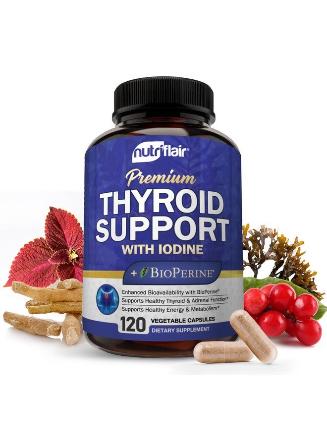 نوتري فلير NutriFlair Thyroid Support Complex، 120 كبسولة - مع اليود والفلفل الأسود والأشواغاندا وفيتامين ب12 - مكمل غذائي للغدة الدرقية للنساء والرجال - Image 1
