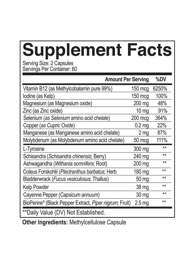 نوتري فلير NutriFlair Thyroid Support Complex، 120 كبسولة - مع اليود والفلفل الأسود والأشواغاندا وفيتامين ب12 - مكمل غذائي للغدة الدرقية للنساء والرجال - Image 2