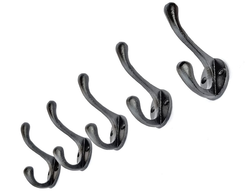 Ambipolar 5 Pack Decorative Cast Iron Heavy Duty Double Hooks  Wall Mounted Coat Hooks  Vintage Inspired (Antique Black) (Cornish Hook) - Image 5