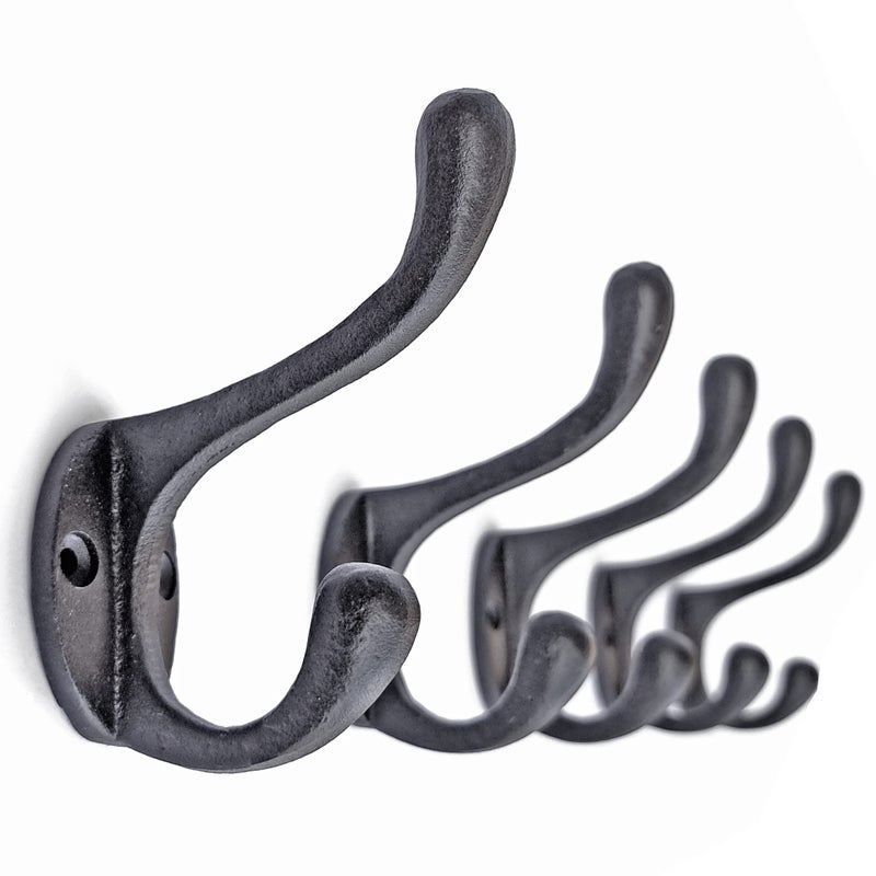 Ambipolar 5 Pack Decorative Cast Iron Heavy Duty Double Hooks  Wall Mounted Coat Hooks  Vintage Inspired (Antique Black) (Cornish Hook) - Image 4