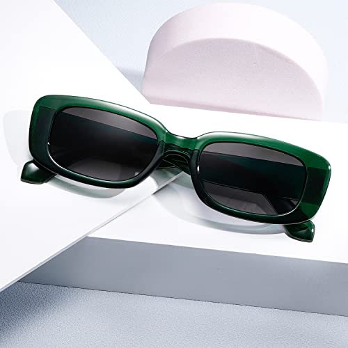kimorn Rectangle Sunglasses for Women Men Trendy Retro Fashion Sun Glasses 90’s Vintage Square Frame K1200 (Green Frame Gradient Grey Lens, 65) - Image 3