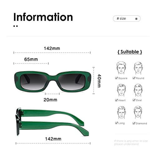kimorn Rectangle Sunglasses for Women Men Trendy Retro Fashion Sun Glasses 90’s Vintage Square Frame K1200 (Green Frame Gradient Grey Lens, 65) - Image 4
