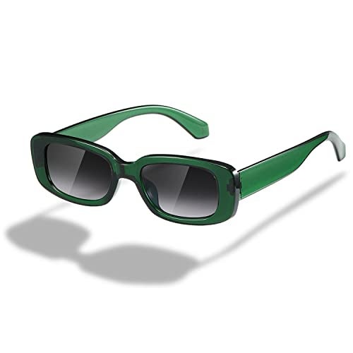 kimorn Rectangle Sunglasses for Women Men Trendy Retro Fashion Sun Glasses 90’s Vintage Square Frame K1200 (Green Frame Gradient Grey Lens, 65) - Image 1