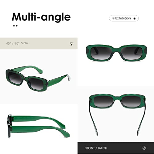 kimorn Rectangle Sunglasses for Women Men Trendy Retro Fashion Sun Glasses 90’s Vintage Square Frame K1200 (Green Frame Gradient Grey Lens, 65) - Image 5