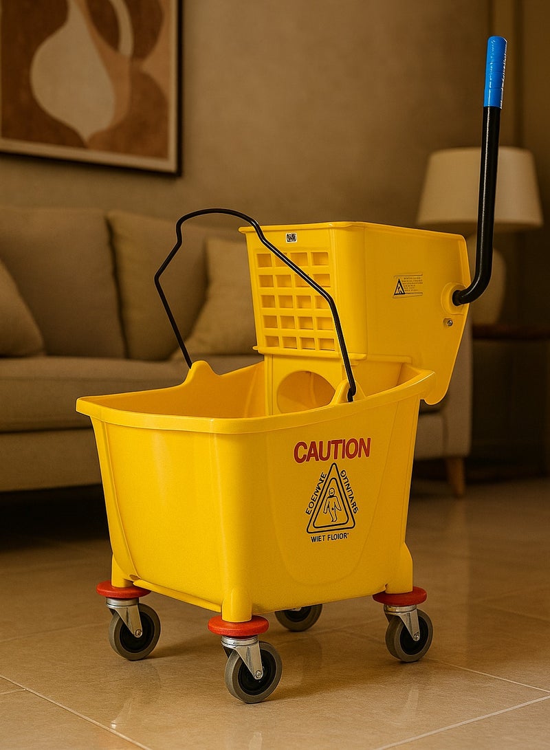 المفرج دلو تنظيف مزود بعجلات وعصارة أصفر 32 لتر - Image 1