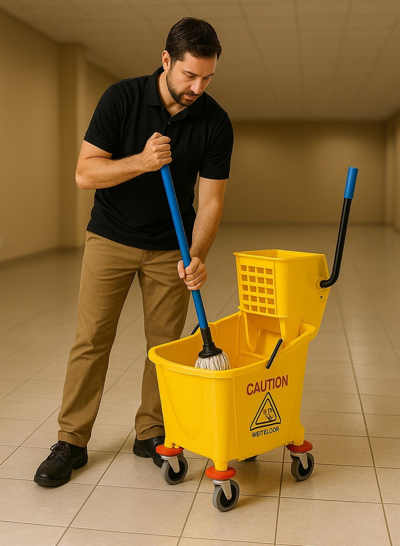 المفرج دلو تنظيف مزود بعجلات وعصارة أصفر 32 لتر - Image 2
