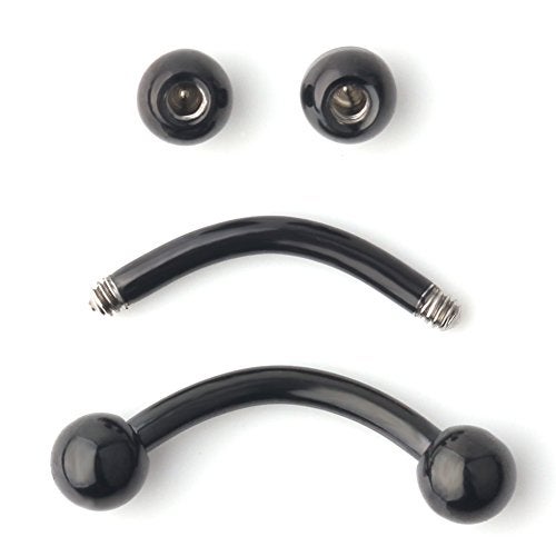 Ruifan Lot of 10 Black Titanium Anodized Eyebrow Piercing Jewelry Curved Barbell with Ball Kit Eyebrow Tragus Lip Ring 16g 16 gauge 8mm - Image 2