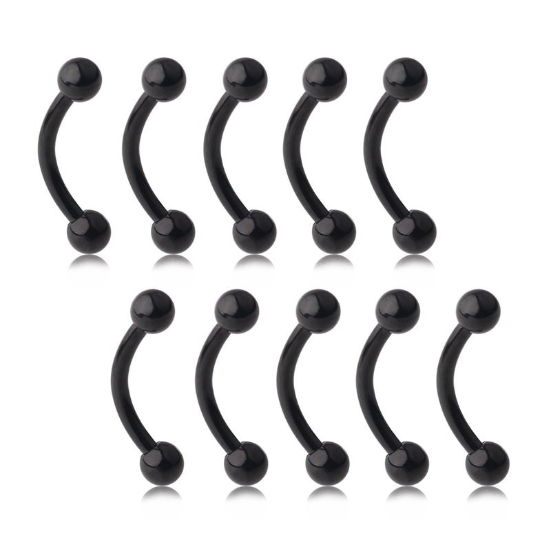 Ruifan Lot of 10 Black Titanium Anodized Eyebrow Piercing Jewelry Curved Barbell with Ball Kit Eyebrow Tragus Lip Ring 16g 16 gauge 8mm - Image 5