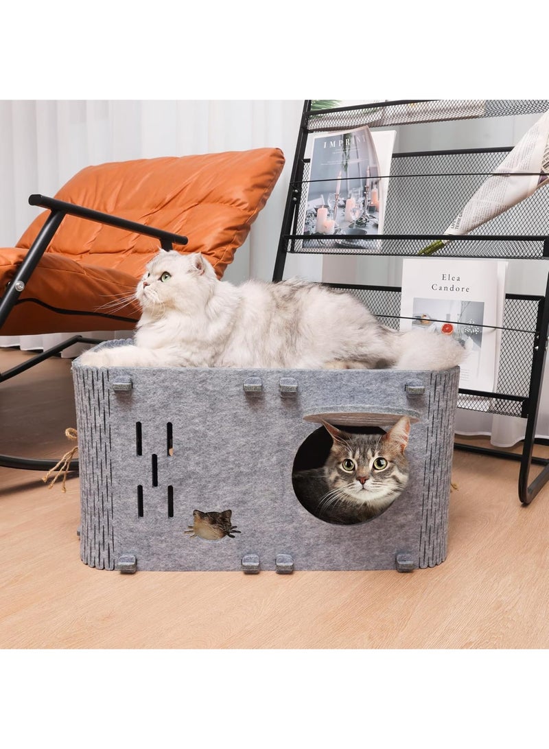 SYOSI Cat House, Indoor Cozy Cat Bed Cave, Scratch-Resistant Peekaboo Enclosed Hideaway, Soft Plush Cat Tent for Multiple Large Cats, Modern Comfortable Pet Shelter for Home Use, Grey - Image 4