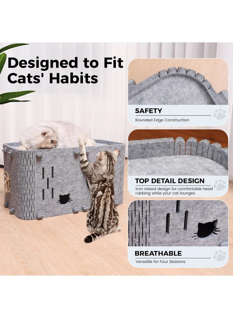 SYOSI Cat House, Indoor Cozy Cat Bed Cave, Scratch-Resistant Peekaboo Enclosed Hideaway, Soft Plush Cat Tent for Multiple Large Cats, Modern Comfortable Pet Shelter for Home Use, Grey - Image 5