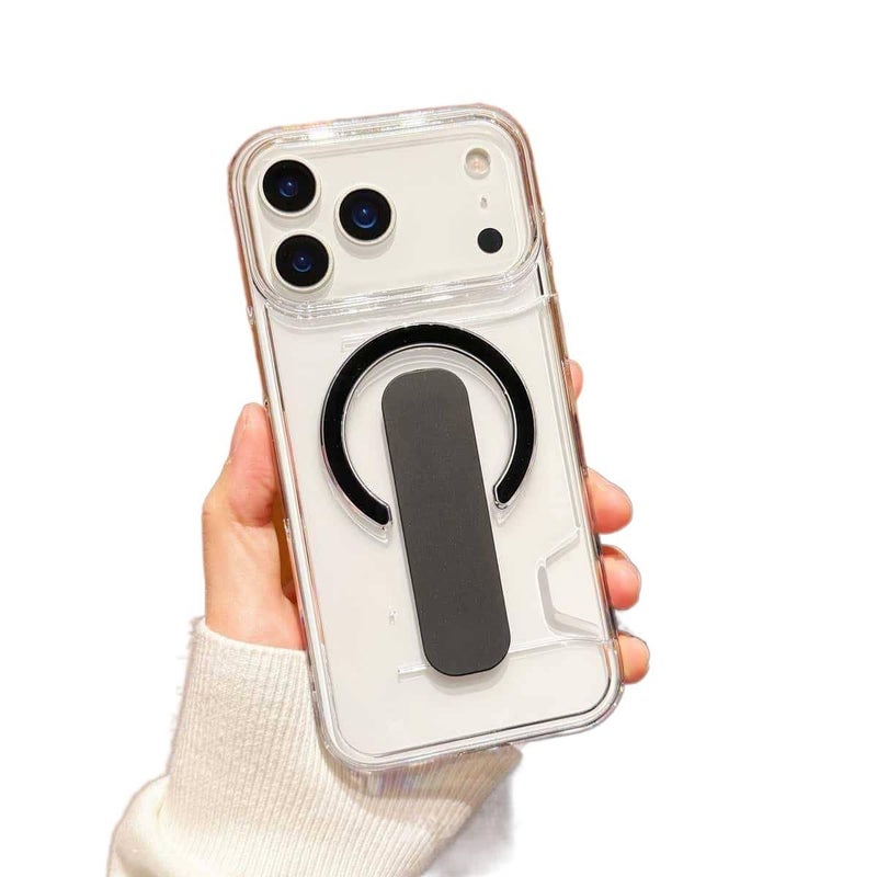 غطاء MagSafe بPC لـ iPhone 16 / 16 Plus / 16 Pro / 16 Pro Max باللون أسود مغناطيسي بوظيفة حامل مع حامل بطاقات وحماية من السقوط مع مقاوم للصدمات مع حامل قابل للطي مع مغناطيس قوي - Image 1