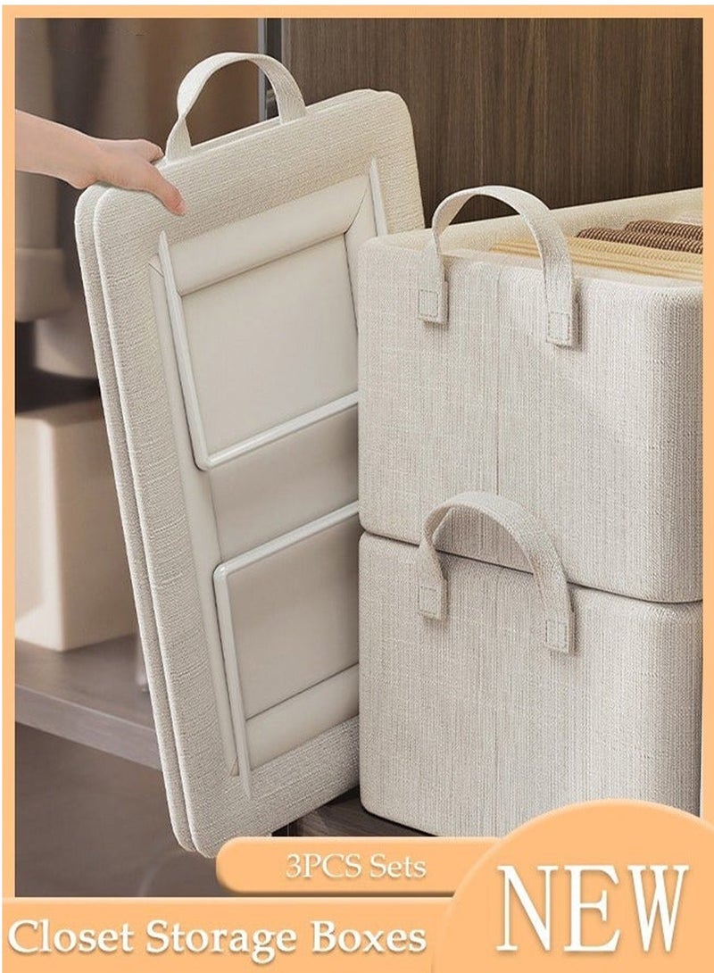 Bukela 3pcs Wardrobe Clothes Organizer Foldable Closet Storage Organizer for Clothes Jeans Washable Closet Storage Boxes with Carrying Handles Cube Storage Bin for Home Bedroom Office - Image 1