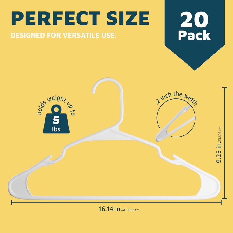 Lifemaster Plastic Clothes Hangers â€“ Heavy Duty Hanger Set, for Organizing Clothes, Dresses, and Coat, Holds Up to 5 lbs, Space-Saving Hangers with Non-Slip Shoulder Grooves, Pack of 20, White - Image 2