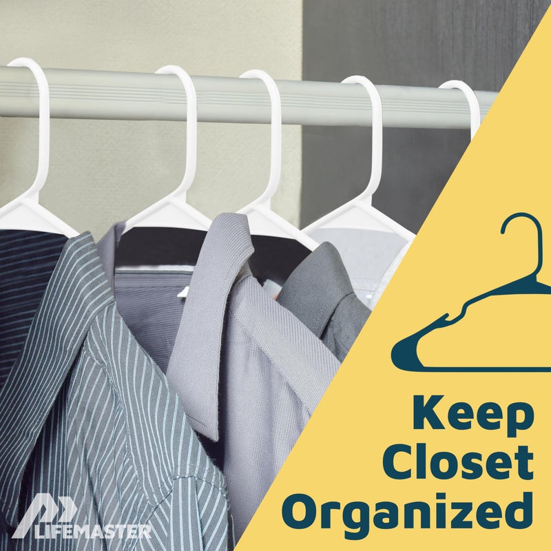Lifemaster Plastic Clothes Hangers â€“ Heavy Duty Hanger Set, for Organizing Clothes, Dresses, and Coat, Holds Up to 5 lbs, Space-Saving Hangers with Non-Slip Shoulder Grooves, Pack of 20, White - Image 5