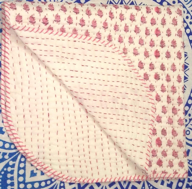 INDACORIFY Traditional Jaipur Exports Indian Block Print Fabric Baby Quilt, Kantha Throw, Cotton Fabric Kids Bedding, Bohemian Bedspread - Image 1