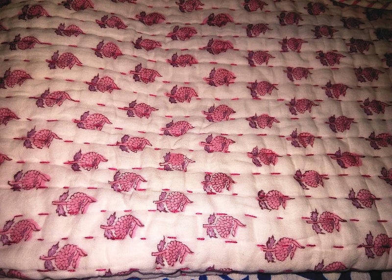 INDACORIFY Traditional Jaipur Exports Indian Block Print Fabric Baby Quilt, Kantha Throw, Cotton Fabric Kids Bedding, Bohemian Bedspread - Image 2