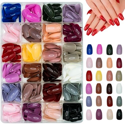 YUISI 576Pcs Press on Nails Kit, 24 Colors Short Fake Nails Sets, Full Cover Artificial Fingernails, Oval DIY Artificial Nails, Reusable Nail Tips for Girls - Image 1