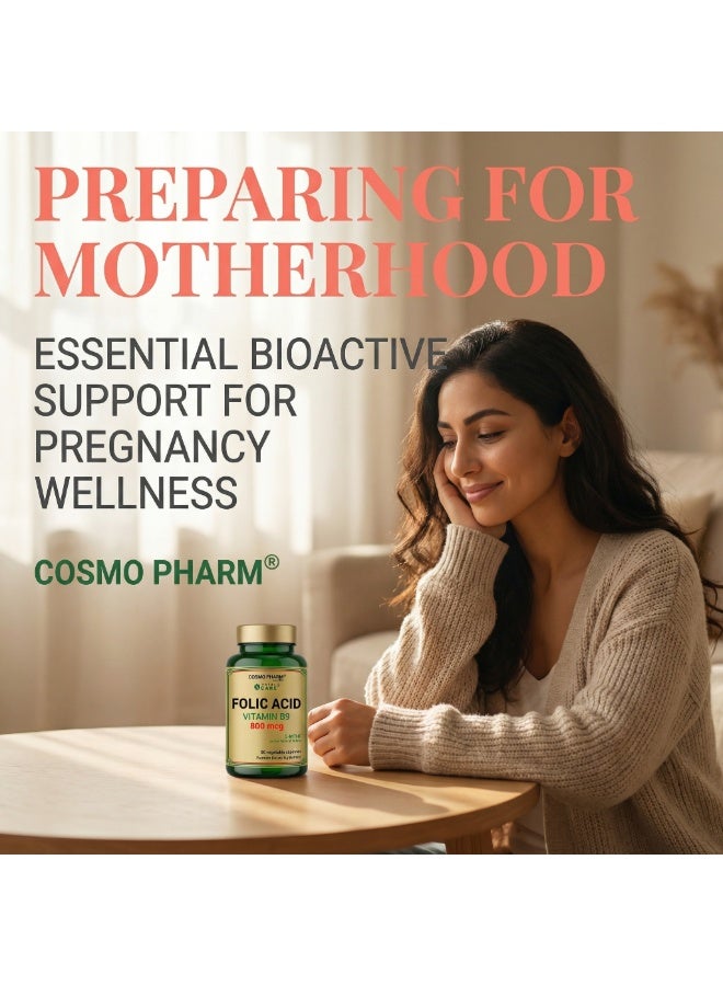 Cosmo Pharm Folic Acid 800mcg Quatrefolic (5-MTHF) | Active Folate for Pregnancy & Everyday Wellbeing | 90 Vegetable Capsules - Image 4