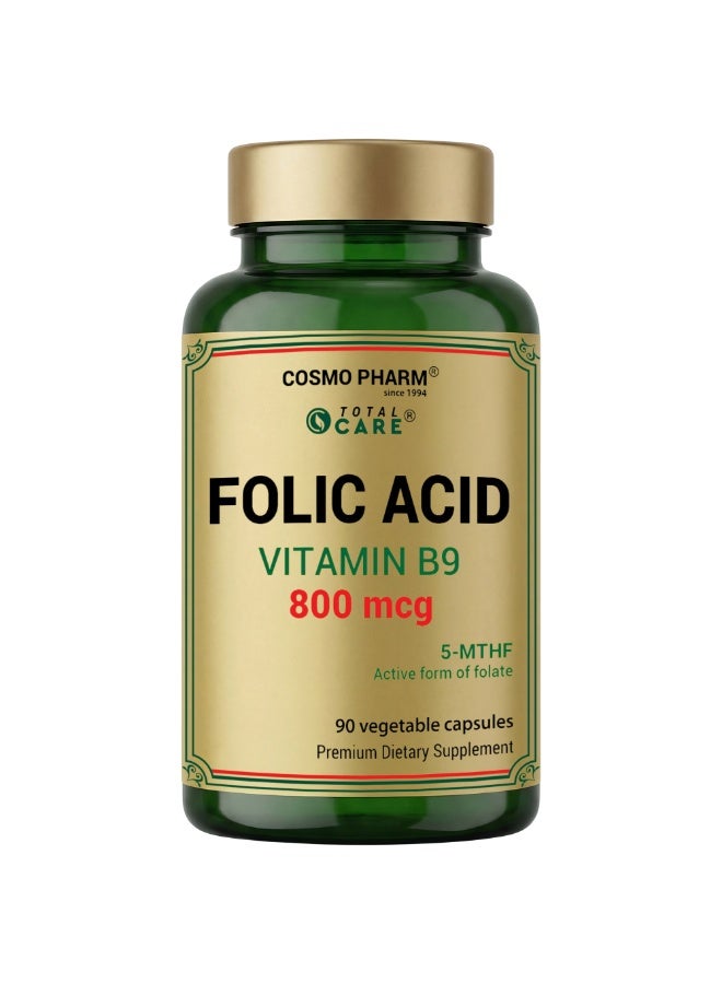 Cosmo Pharm Folic Acid 800mcg Quatrefolic (5-MTHF) | Active Folate for Pregnancy & Everyday Wellbeing | 90 Vegetable Capsules - Image 1