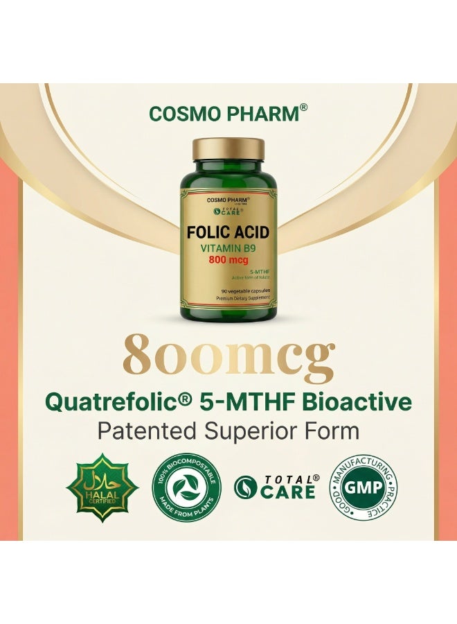Cosmo Pharm Folic Acid 800mcg Quatrefolic (5-MTHF) | Active Folate for Pregnancy & Everyday Wellbeing | 90 Vegetable Capsules - Image 5