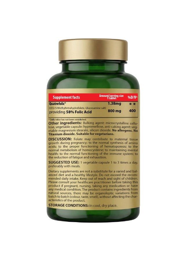 Cosmo Pharm Folic Acid 800mcg Quatrefolic (5-MTHF) | Active Folate for Pregnancy & Everyday Wellbeing | 90 Vegetable Capsules - Image 2