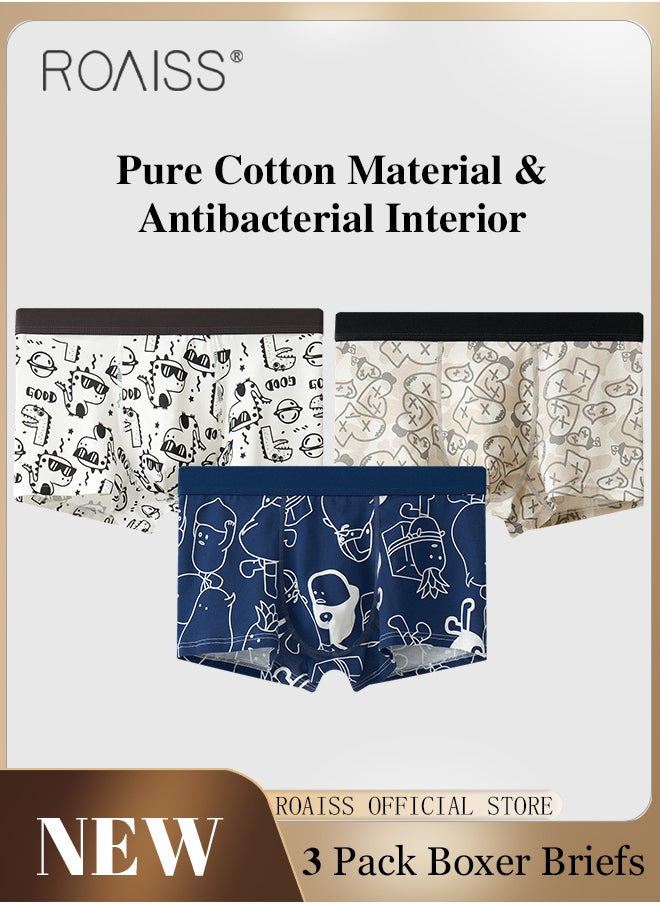 roaiss - 3 Pack Collection of Men Underwear Men Cotton Boxer Briefs of Mid Rise Square Cut Underwear with Antibacterial Lining - Image 1