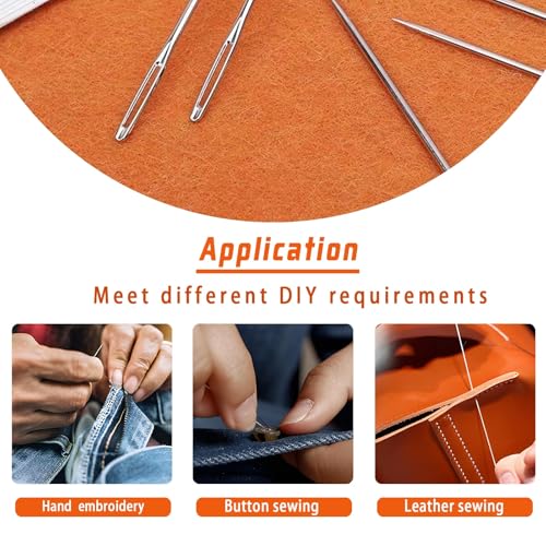 Misequal 42 Pcs Large Eye Sewing Needles, 6 Sizes Stainless Steel Sewing Sharp Needles with Threader for Embroidery Thread Needle and Hand Sewing Art Crafts (Silver, 42PCS) - Image 5