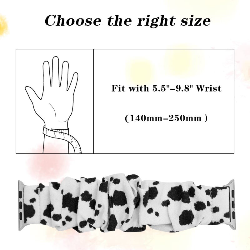 MONOBLANKS Scrunchie Elastic Watch Band Compatible with Apple Watch Band 38mm/40mm/41mm 42mm/44mm/45mm,Thick Elastic Band Replacement for iWatch Series 9/8/7/SE/6/5/4/3/2/1 (Cow, 38mm/40mm/41mm) - Image 2