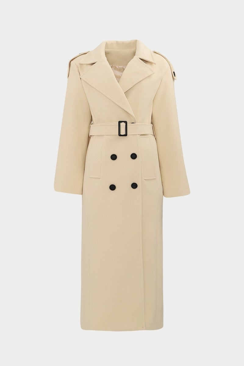 Açelya Okcu AÇELYAOKCU Lapel Premium Epaulette Detailed Double Breasted Slim Fit Women's Wool Coat  - Image 1