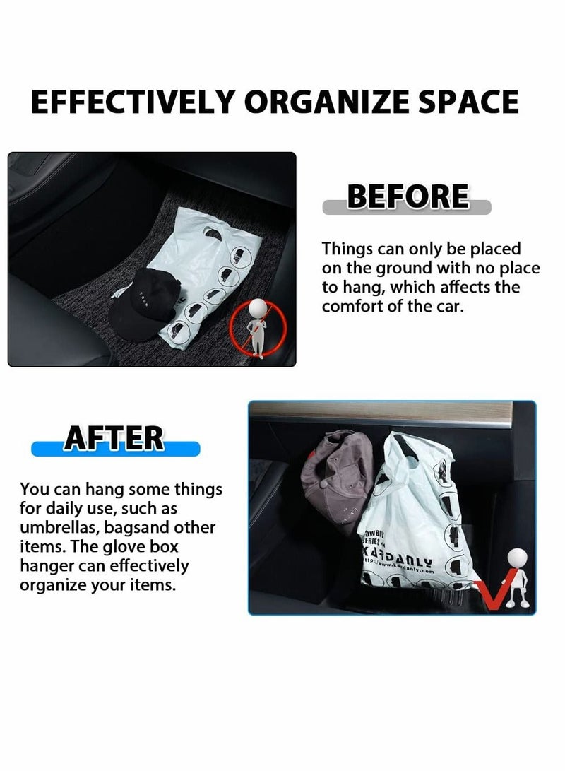 Y&D Fit for Glove Box Hooks 2020-2022 Tesla Model Y & 2017-2022 3 Accessories Organizer Bag Holder, Storage Hanger Clip, Hook Co-driver Buckle Convenient Hook, Black, 2pcs  - Image 4