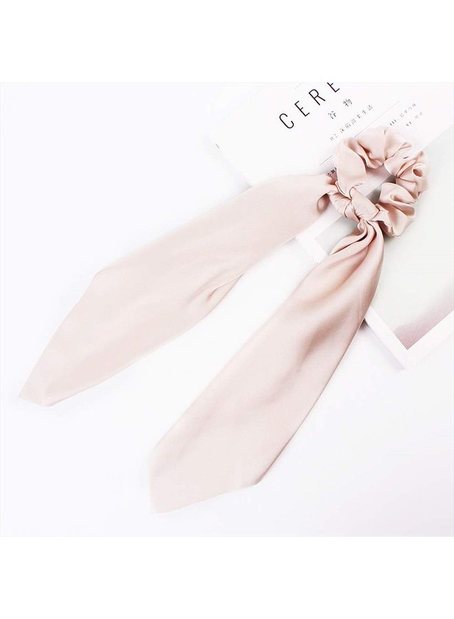DINPREY Silk Satin Hair Scrunchies, Hair Scarf with Bow Silk Elastic Hair Bands, Stripe Printed Hair Bobbles for Ponytail Holder (6 Pcs Solid Colors) - Image 5
