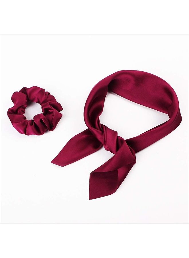 DINPREY Silk Satin Hair Scrunchies, Hair Scarf with Bow Silk Elastic Hair Bands, Stripe Printed Hair Bobbles for Ponytail Holder (6 Pcs Solid Colors) - Image 3