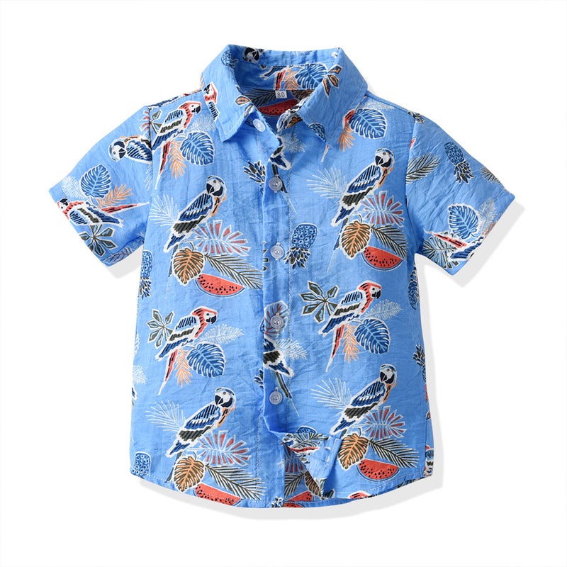 Children'S Wear Lapel Single-Breasted Cute Flower Cardigan Summer Children'S Casual Beach Hawaiian Shirt Baby - Image 1