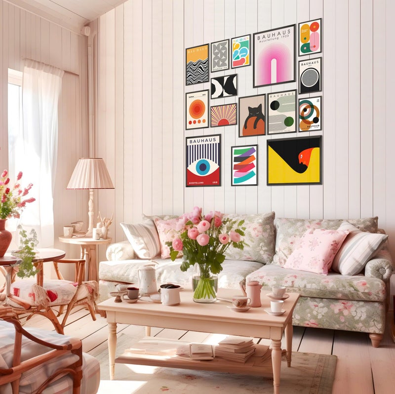 LANCHI95 15PCS Boho Wall Decor – Mid Century Modern Wall Art Boho Posters, Minimalist Posters for Living Room Aesthetic, Bauhaus Wall Art Abstract Poster, Collage Kit Pictures - UNFRAMED - Image 4