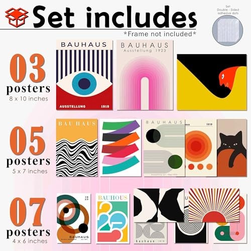 LANCHI95 15PCS Boho Wall Decor – Mid Century Modern Wall Art Boho Posters, Minimalist Posters for Living Room Aesthetic, Bauhaus Wall Art Abstract Poster, Collage Kit Pictures - UNFRAMED - Image 2