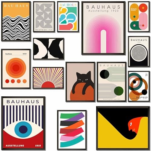 LANCHI95 15PCS Boho Wall Decor – Mid Century Modern Wall Art Boho Posters, Minimalist Posters for Living Room Aesthetic, Bauhaus Wall Art Abstract Poster, Collage Kit Pictures - UNFRAMED - Image 1