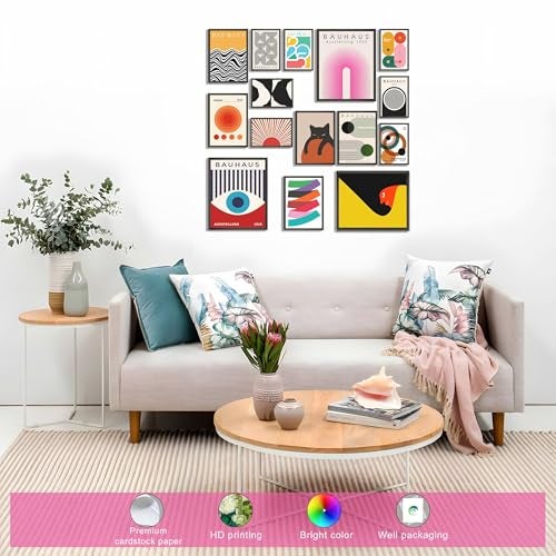 LANCHI95 15PCS Boho Wall Decor – Mid Century Modern Wall Art Boho Posters, Minimalist Posters for Living Room Aesthetic, Bauhaus Wall Art Abstract Poster, Collage Kit Pictures - UNFRAMED - Image 3