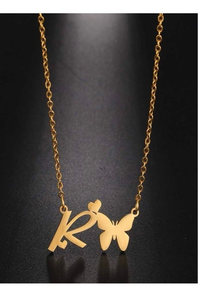 سيكستي فور سلسال نسائي مصنوع من الاستانلس ستيل مطلي باللون الذهبي بتعليقة حرف