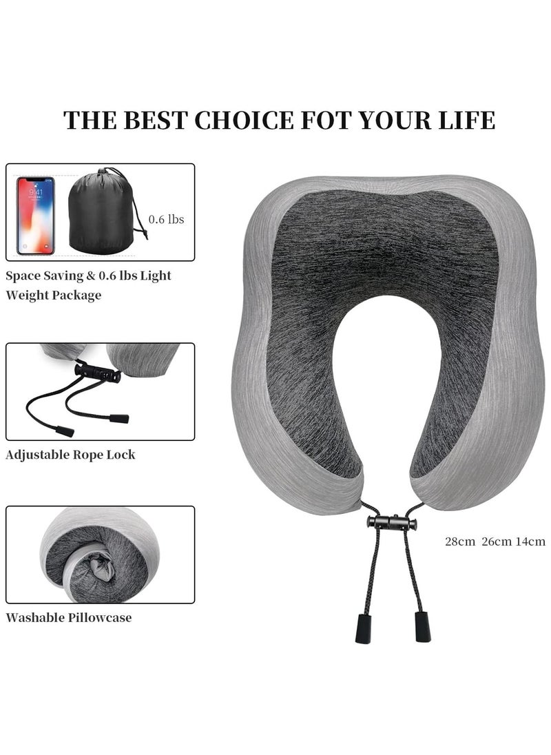 Arabest - Travel Pillow 100% Memory Foam Pillow, Neck Pillow for Airplane, Neck & Head Support Pillow for Sleeping Rest & Car, Travel Pillows Kit with Storage Bag, Sleep Mask and Earplugs （Grey） - Image 1