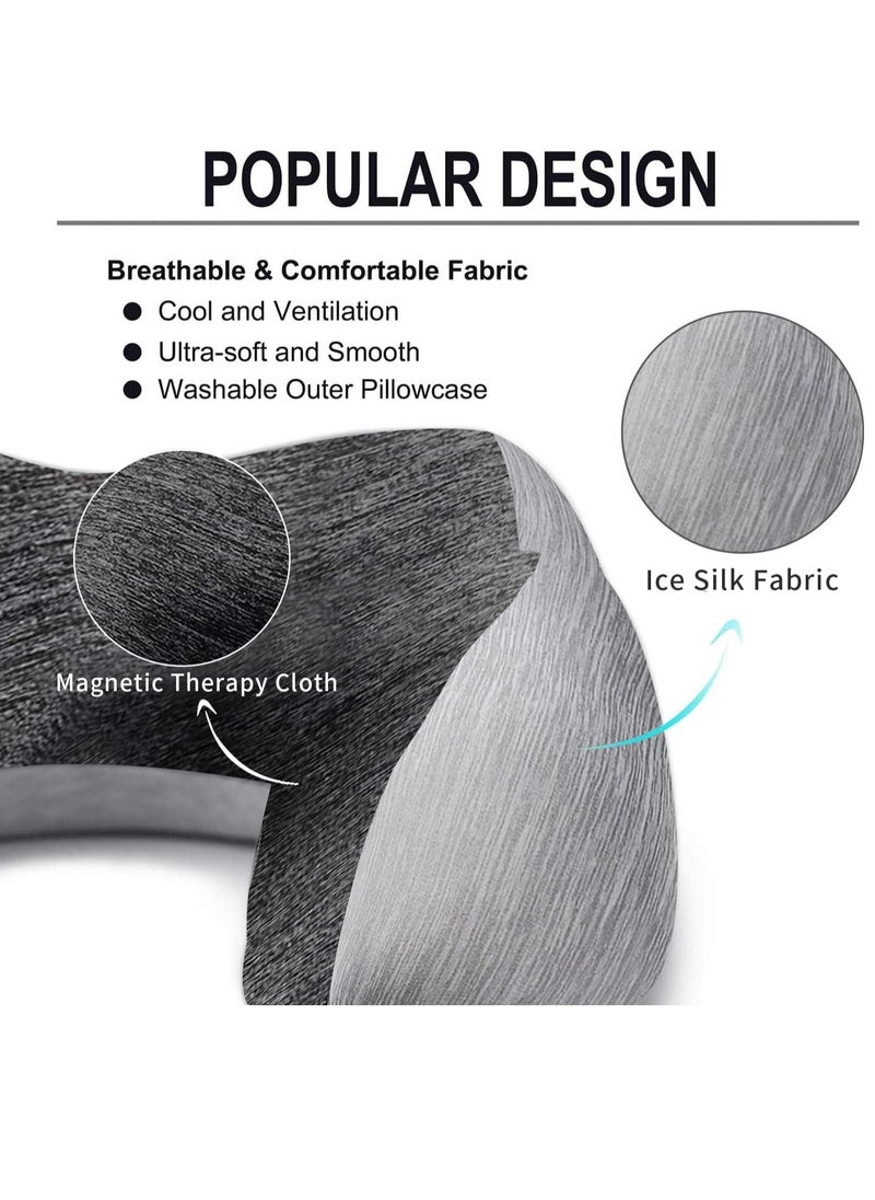 Arabest - Travel Pillow 100% Memory Foam Pillow, Neck Pillow for Airplane, Neck & Head Support Pillow for Sleeping Rest & Car, Travel Pillows Kit with Storage Bag, Sleep Mask and Earplugs （Grey） - Image 1