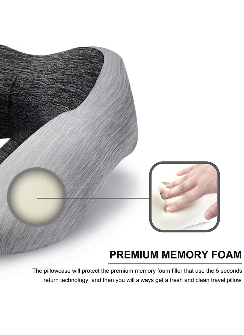Arabest - Travel Pillow 100% Memory Foam Pillow, Neck Pillow for Airplane, Neck & Head Support Pillow for Sleeping Rest & Car, Travel Pillows Kit with Storage Bag, Sleep Mask and Earplugs （Grey） - Image 1