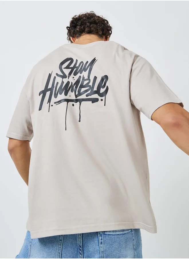 ستايلي Styli Oversized Stay Humble Slogan Cotton T-Shirt
