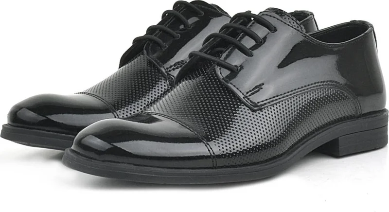 Rakerplus Black Patent Leather Laced Children's Oxford Classic Shoes