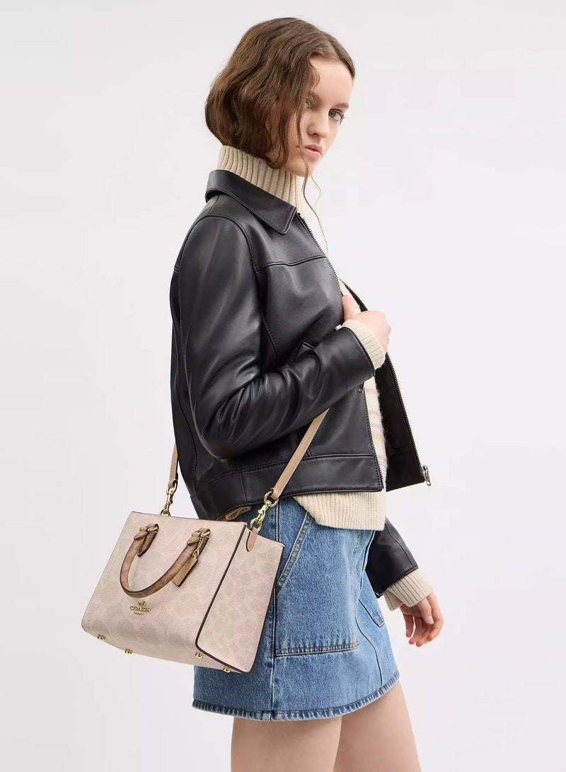 Coachoutlet Maggie Small Tote Bag In Signature Leather, Women's Shoulder Bag, Women's Cross-Body Bag, Women's Hand Bag, Women's Travel Bag, Signature-Beige-25cm - Image 4